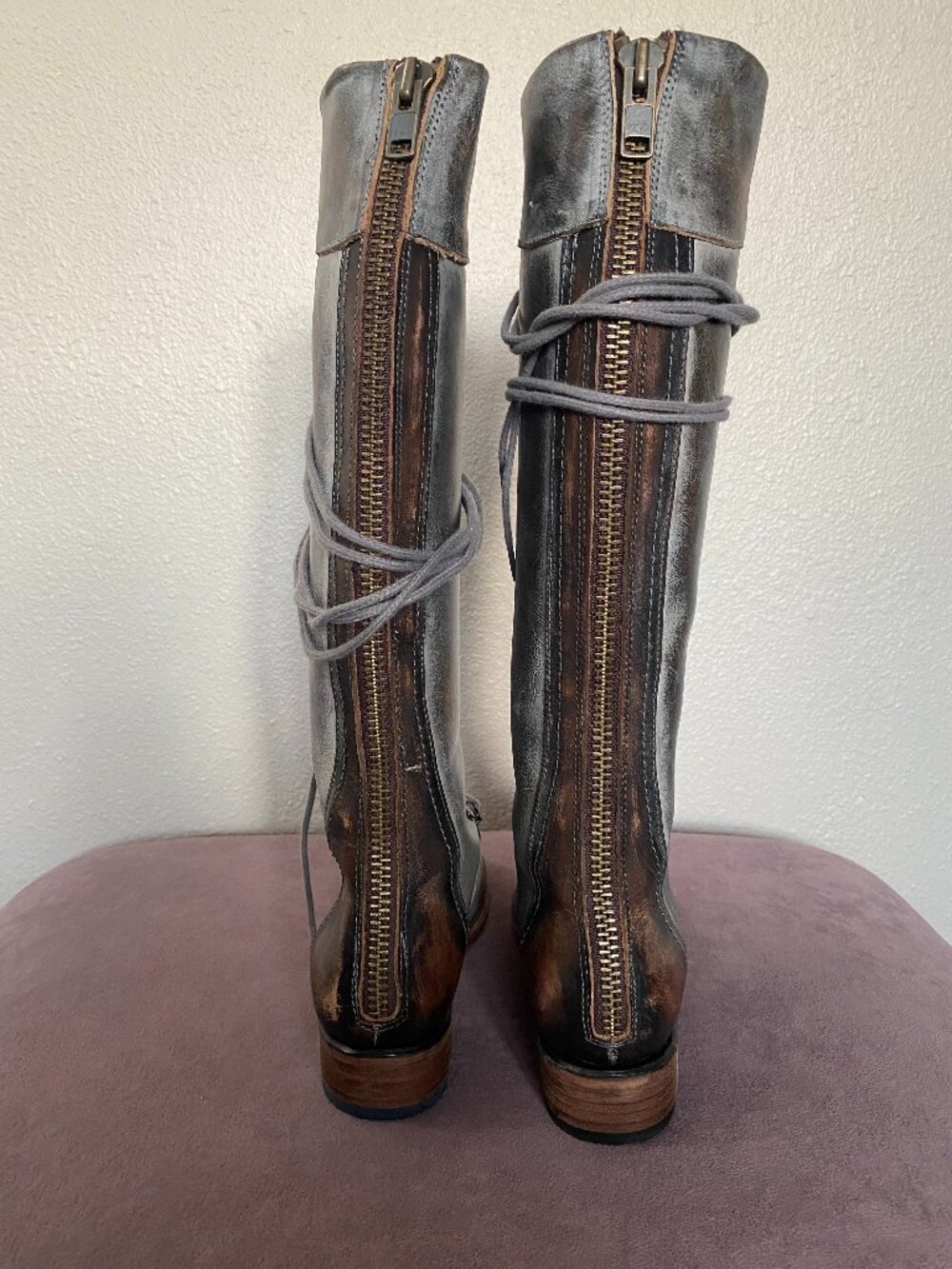 Freebird Raphael Distressed Ice Knee-High Laced Leather Boot - Size 8 - Picture 5 of 10